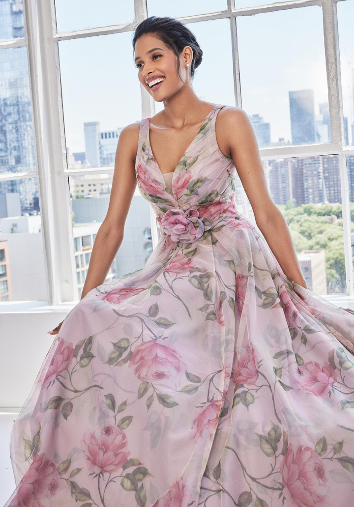 Morilee MGNY 73122 Tulle Floral Printed Sleeveless Long Gown