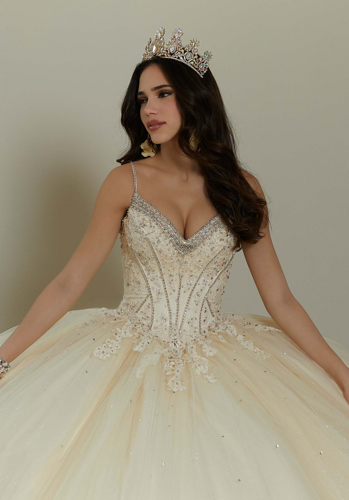 Morilee 89482 Crystal Tulle Beaded V-neck Quinceañera Dress