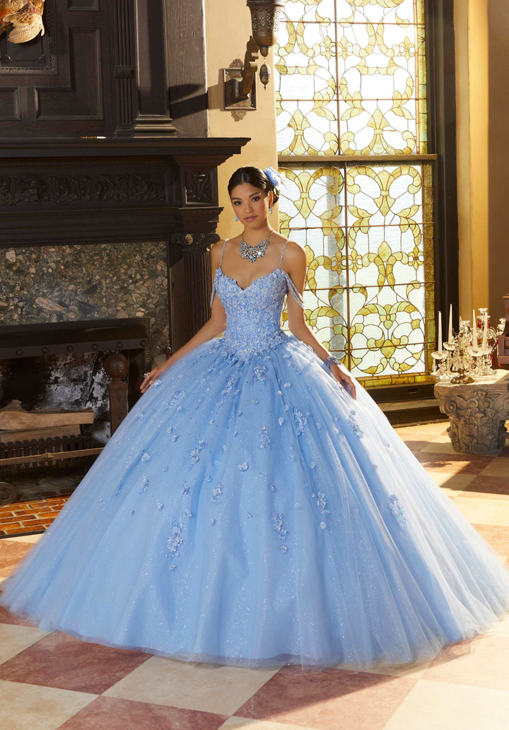 Morilee 60155 Tulle Net Floral Lace V-neck Quinceañera Dress