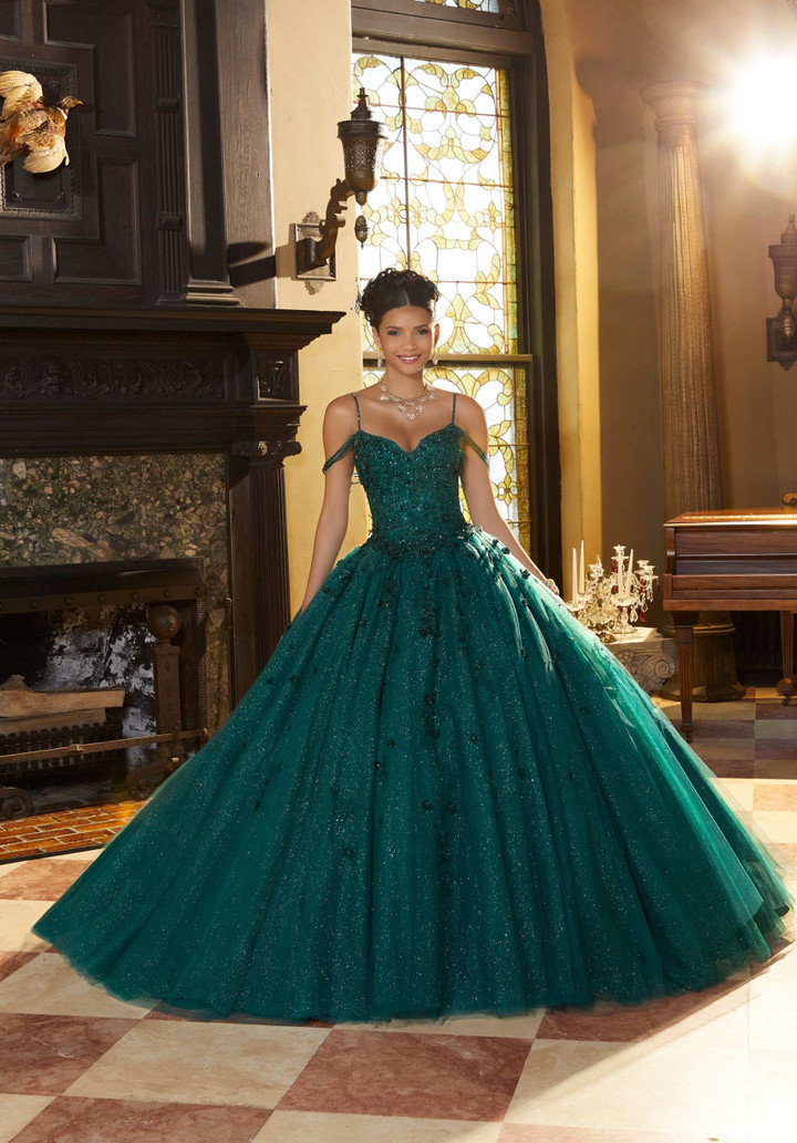 Morilee 60155 Tulle Net Floral Lace V-neck Quinceanera Dress