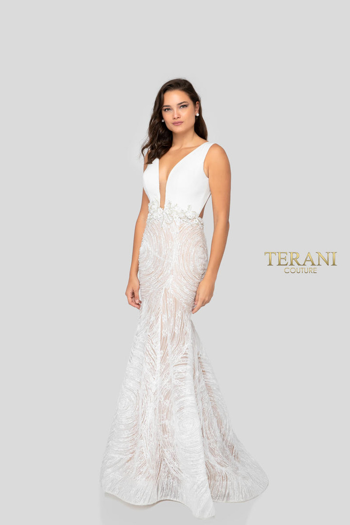 Terani Couture 1911P8158 Plunging V-Neckline Trumpet Dress