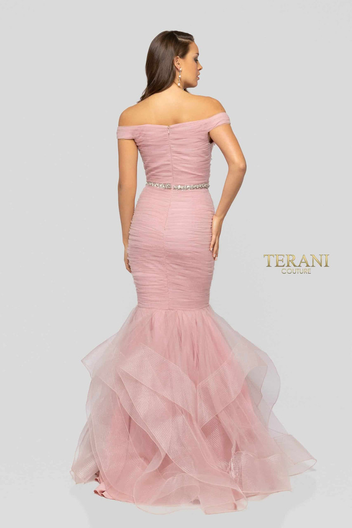 Terani Couture 1911P8366G Glitter Tulle Off-Shoulder Dress
