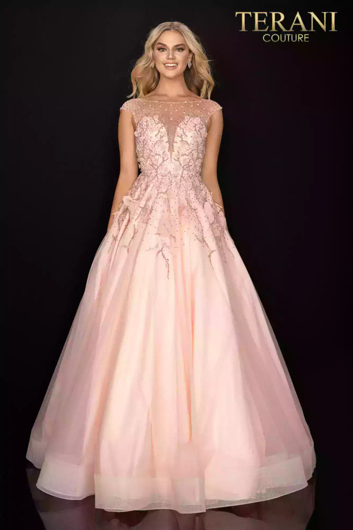 Terani Couture 2012P1411 Tulle Illusion Cap Sleeves Gown