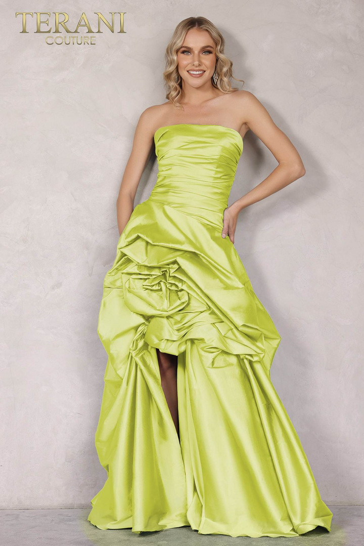 Terani Couture 2111P4270 Strapless High Low Flower Bud Gown
