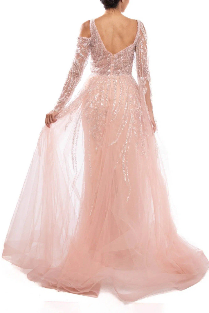 Terani Couture 231GL0442 Beaded Tulle Embellished Long Gown