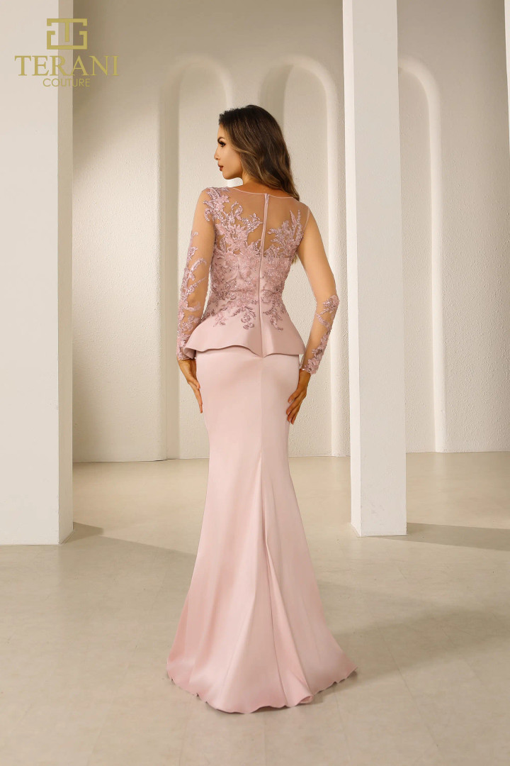 Terani Couture 231M0482 Stretch Mikado Satin Embroidery Gown