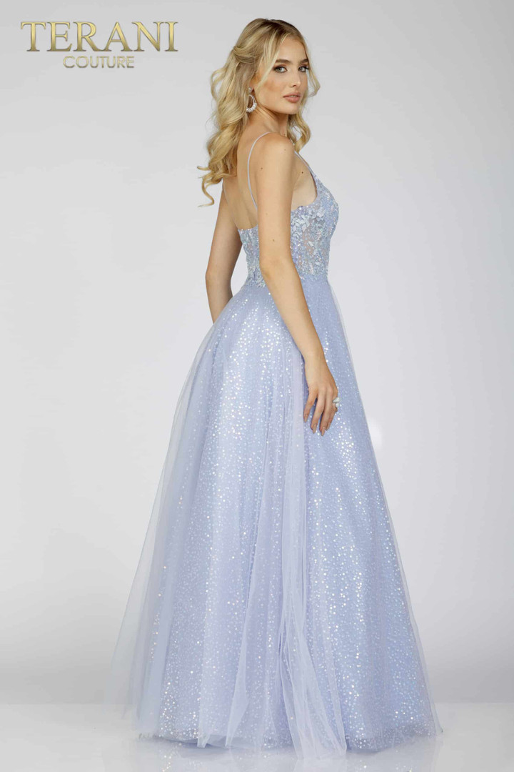 Terani Couture 231P0101 Embroidered Tulle Glitter Long Gown