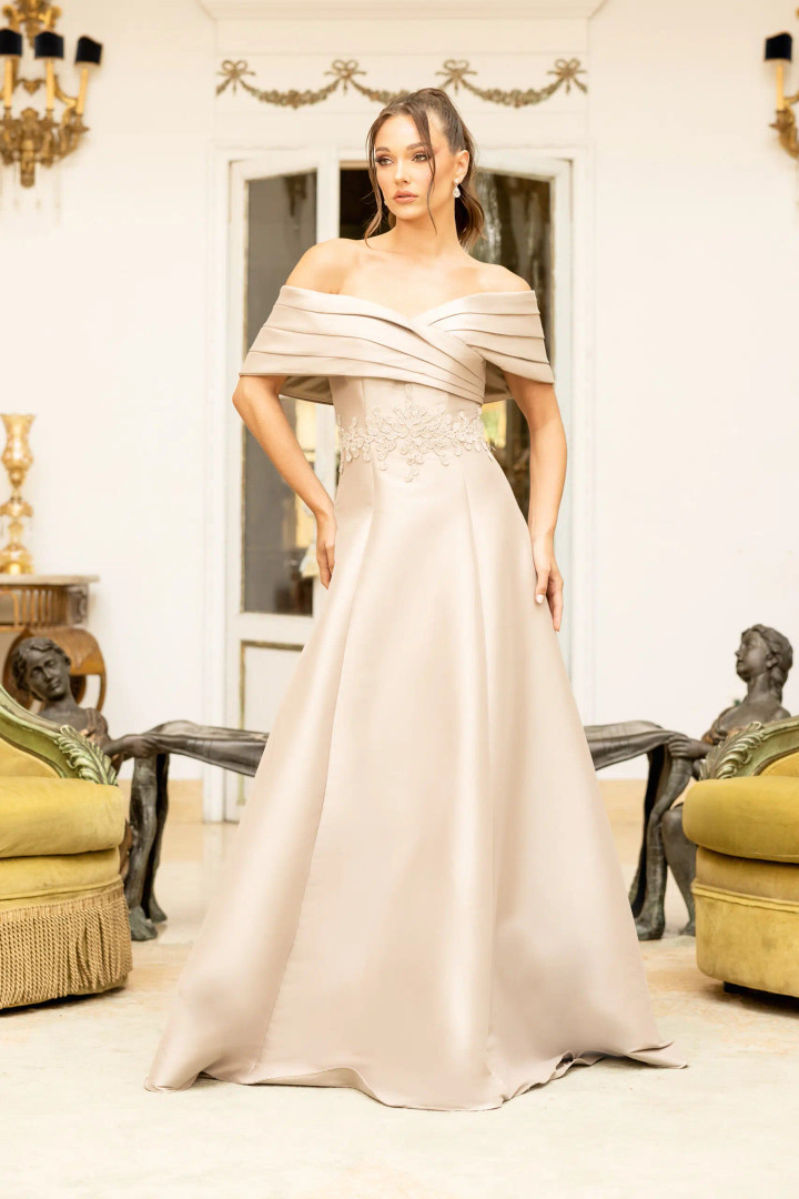 Terani Couture 232M1511 Stretch Mikado Off Shoulder Dress