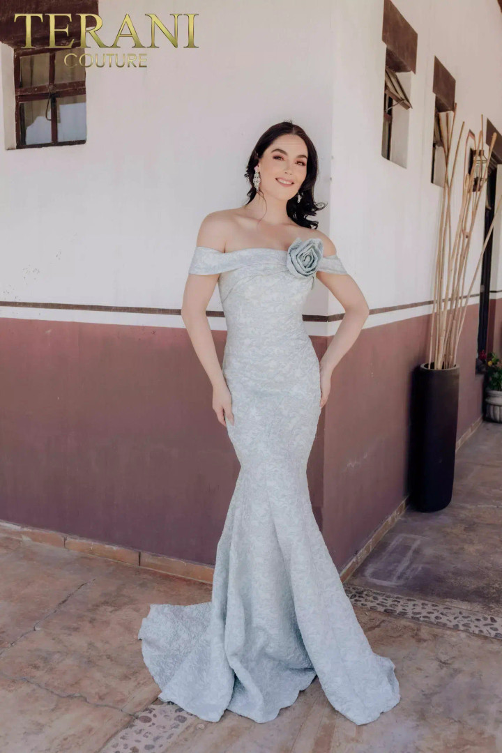 Terani Couture 232M1519 Polyester Brocade Off Shoulder Dress