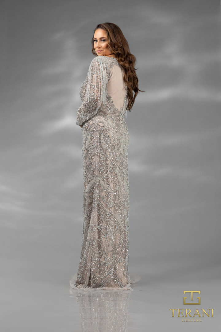 Terani Couture 242GL3241 Tulle Embellished Long Sleeve Dress