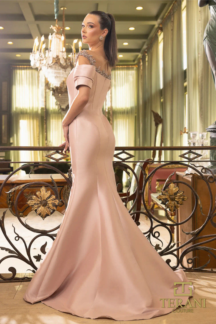 Terani Couture 242M3313 Stretch Mikado Off-Shoulder Dress