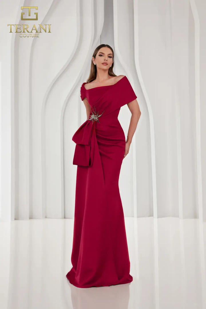 Terani Couture 242M3338 Matte Satin Cap Sleeve Long Dress