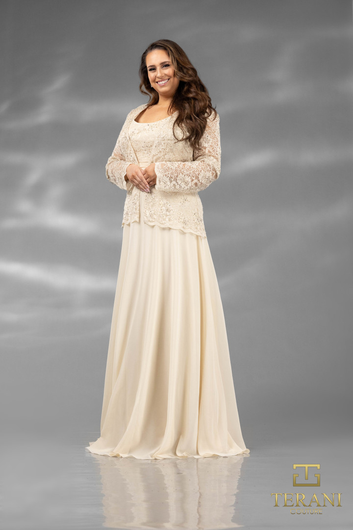 Terani Couture 242M3410 Chiffon Sleeveless Column Long Dress