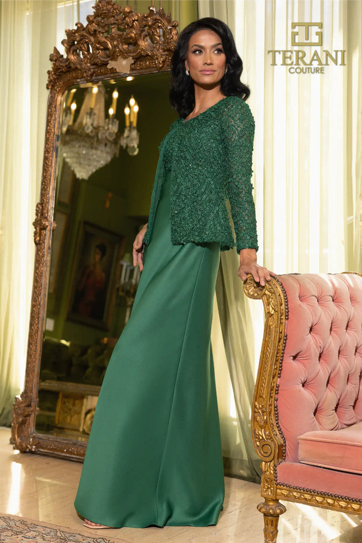 Terani Couture 242M3412 Mikado Sleeveless Column Long Dress