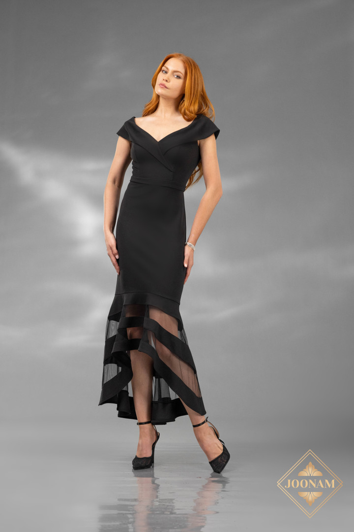 Terani Couture J4652 Jersey V-Neck Cap Sleeve High Low Dress