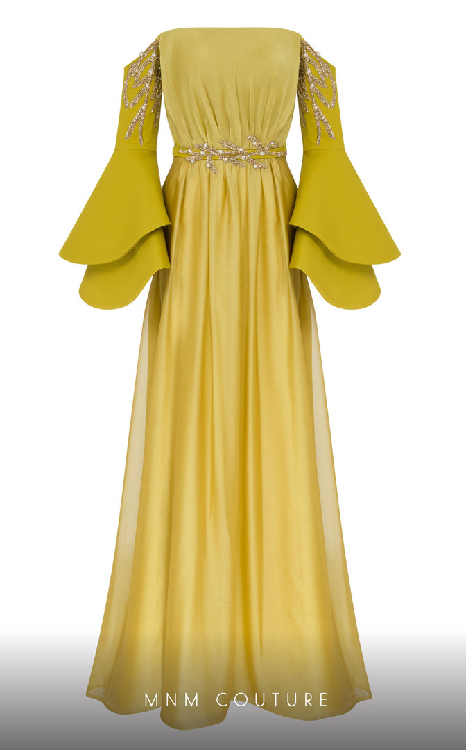 MNM Couture B1103 Organza Rayon Crepe off-shoulder Long Gown