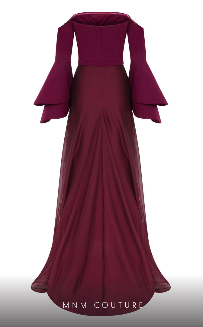 MNM Couture B1103 Organza Rayon Crepe off-shoulder Long Gown