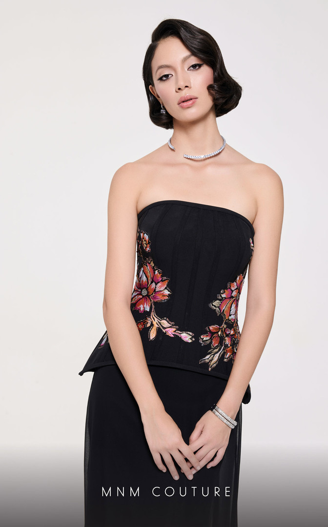 MNM Couture B1117 Chiffon Embroidery Strapless A-Line Dress