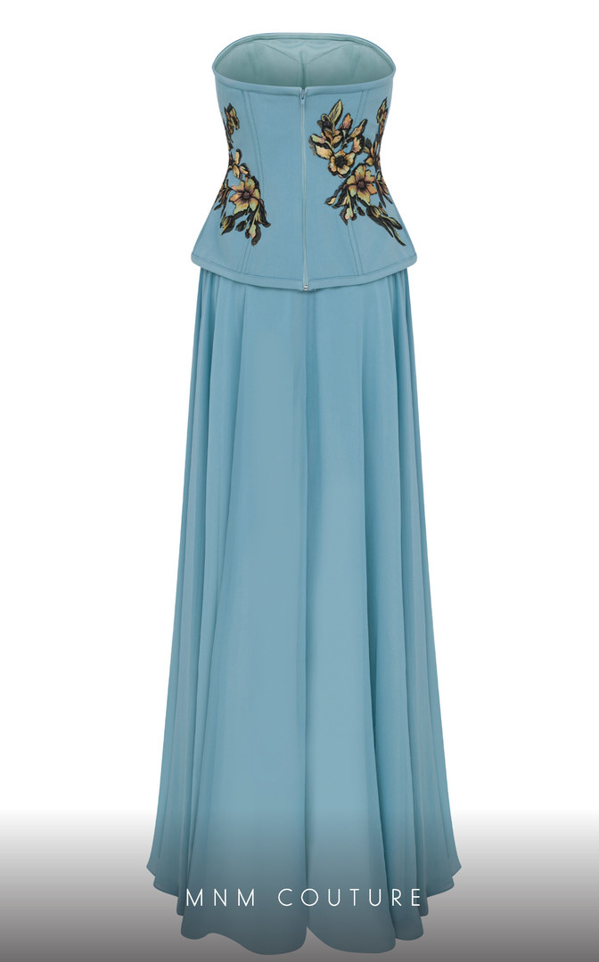 MNM Couture B1117 Chiffon Embroidery Strapless A-Line Dress