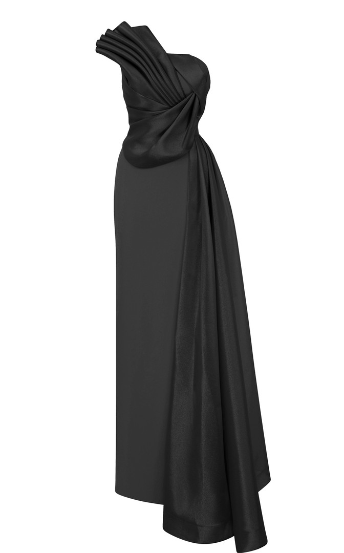 MNM Couture B1130 Crepe Organza One Shoulder Fitted Dress