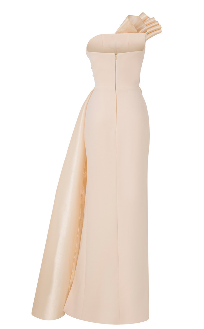 MNM Couture B1130 Crepe Organza One Shoulder Fitted Dress