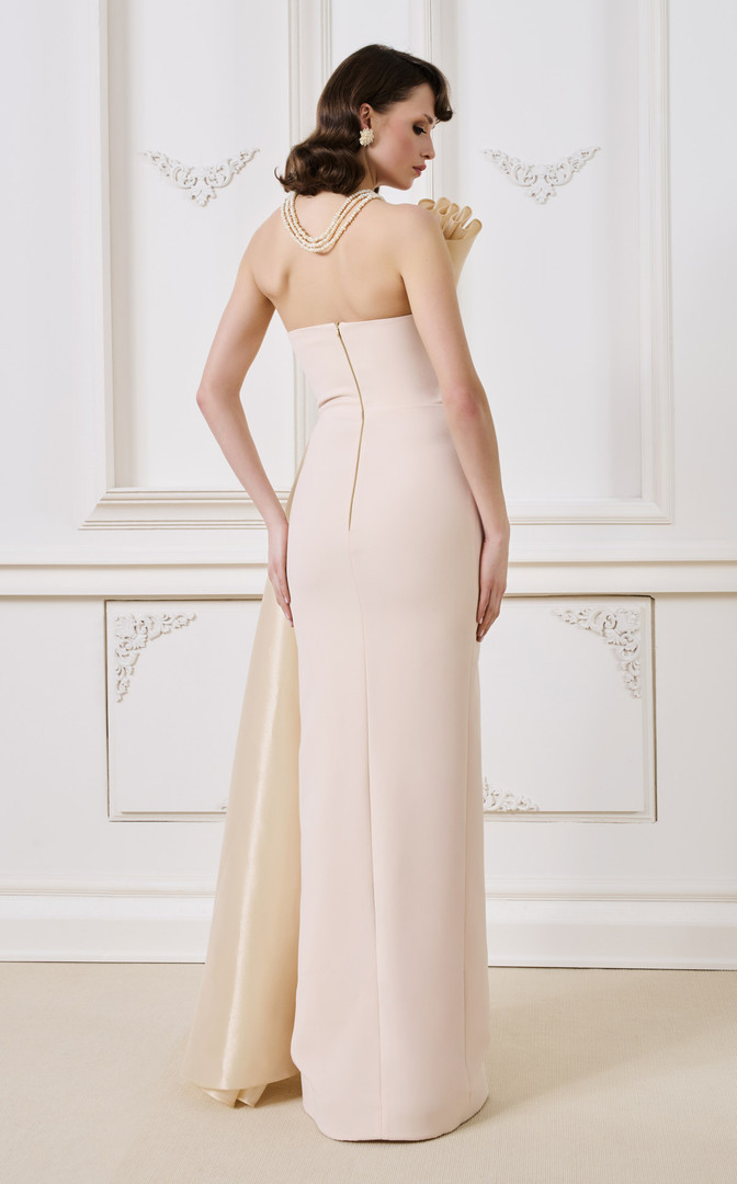 MNM Couture B1130 Crepe Organza One Shoulder Fitted Dress