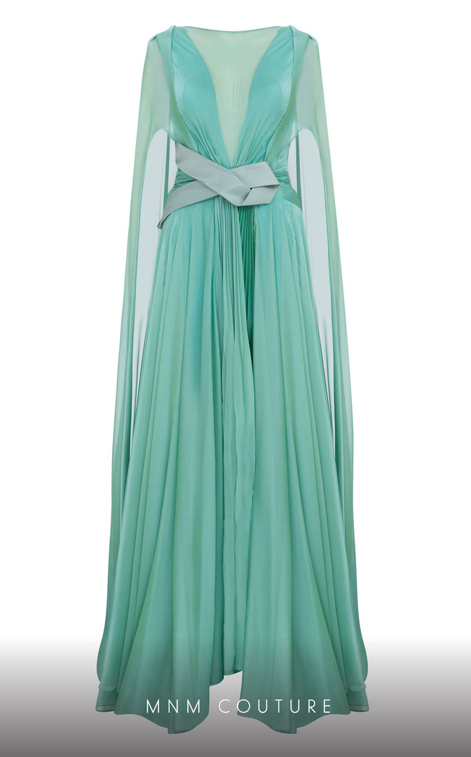 MNM Couture E0061 Illusion V-neck Long-tailed Sleeves Dress