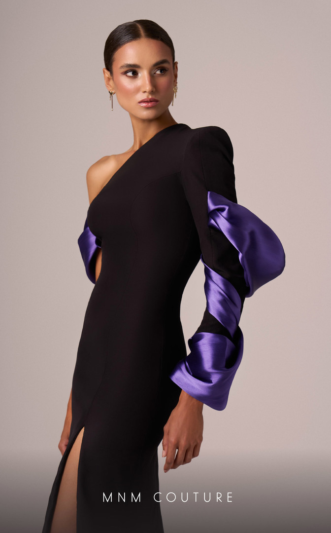 MNM Couture E0067 Crepe One Shoulder Sleeve Fitted Dress