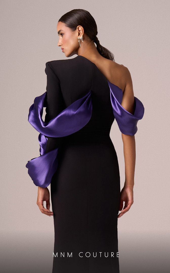 MNM Couture E0067 Crepe One Shoulder Sleeve Fitted Dress
