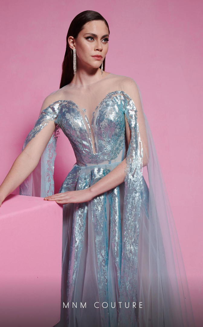 MNM Couture E0070 Tulle Illusion Neck Long Sleeves Dress