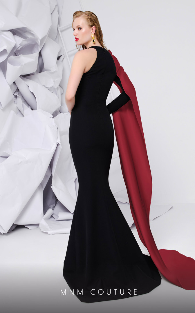 MNM Couture E0072 Crepe One Shoulder Halter Neckline Gown