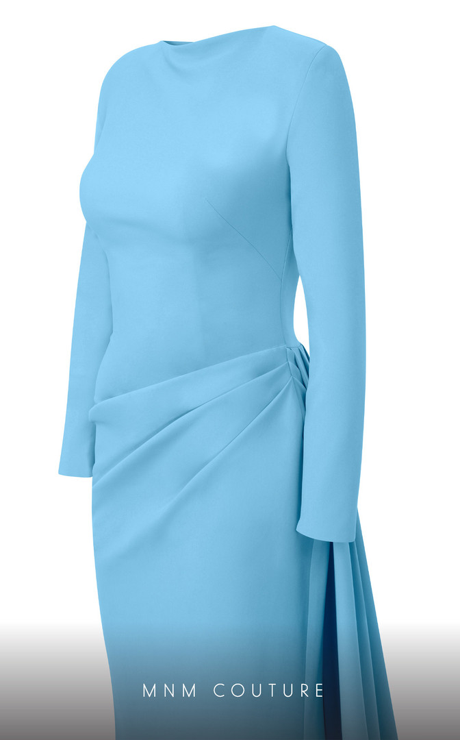 MNM Couture E0073 Crepe Long Sleeves Halter Neckline Dress