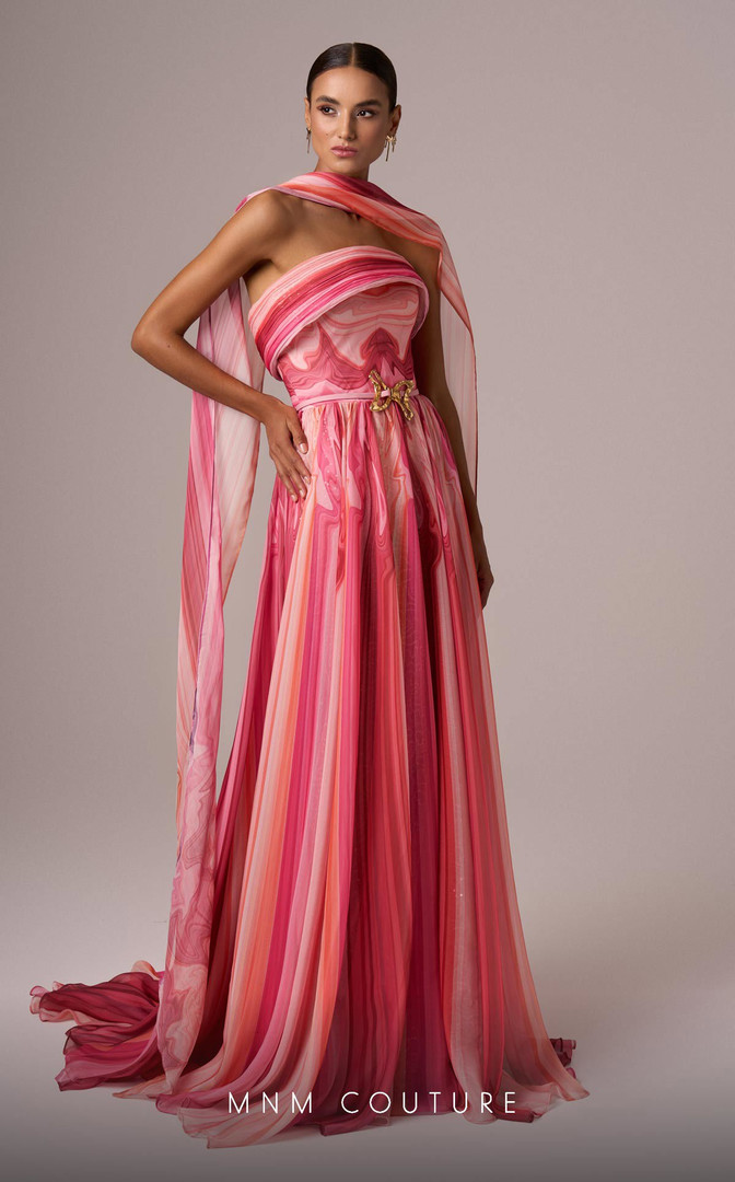 MNM Couture E0079 Chiffon Strapless Pleating A-Line Dress