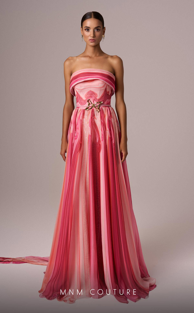 MNM Couture E0079 Chiffon Strapless Pleating A-Line Dress