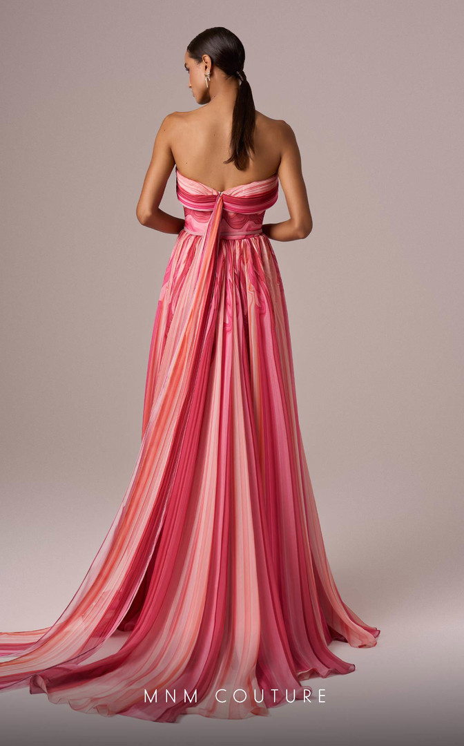 MNM Couture E0079 Chiffon Strapless Pleating A-Line Dress