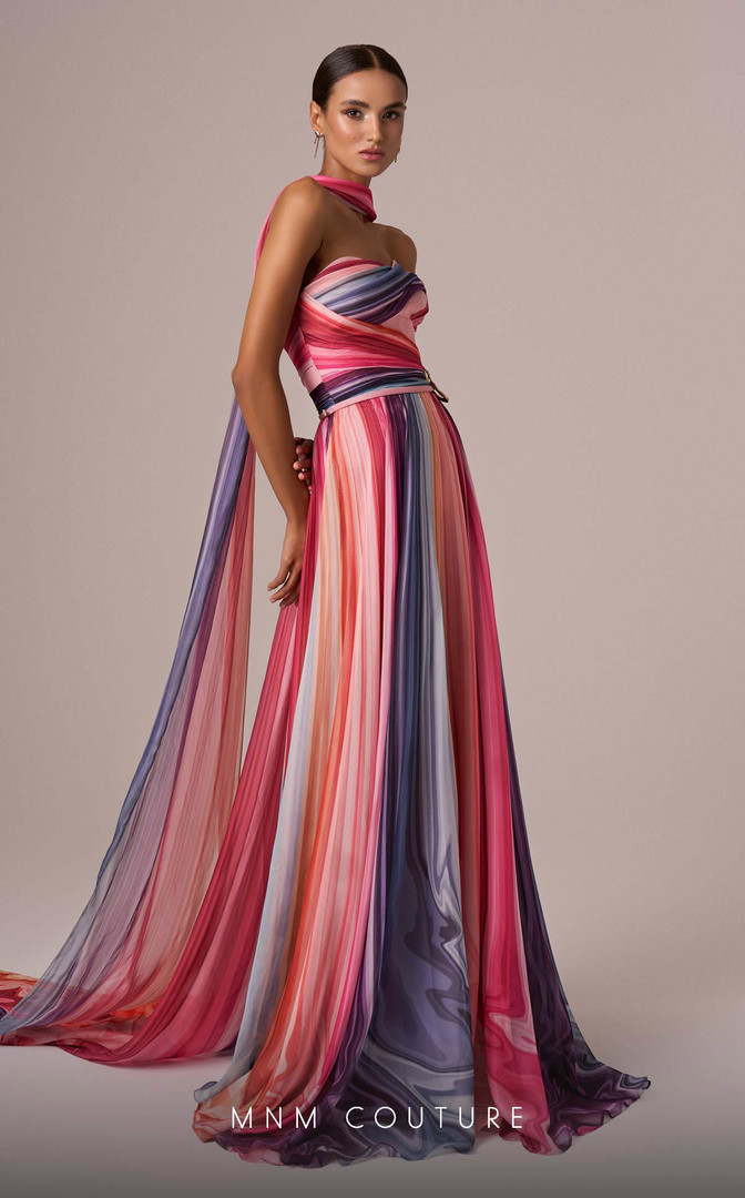 MNM Couture E0080 Chiffon Strapless Pleating A-Line Dress