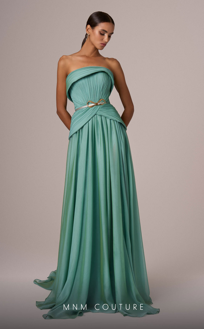 MNM Couture E0082 Chiffon Strapless Pleating A-Line Dress