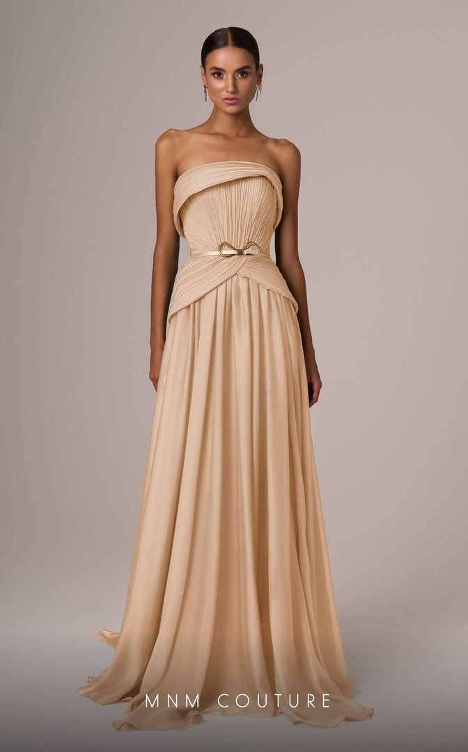 MNM Couture E0082 Chiffon Strapless Pleating A-Line Dress