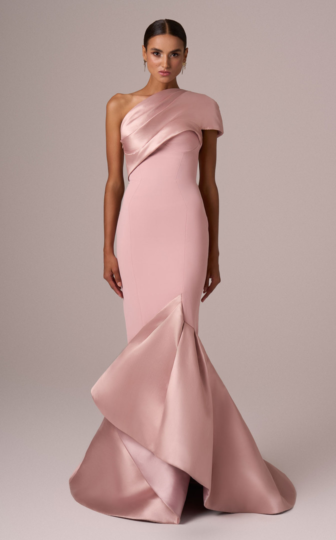 MNM Couture E0083 Crepe One Shoulder Sleeveless Long Dress