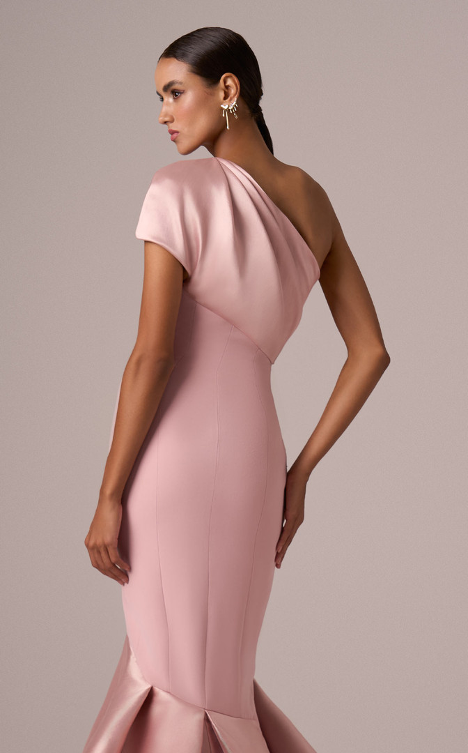 MNM Couture E0083 Crepe One Shoulder Sleeveless Long Dress