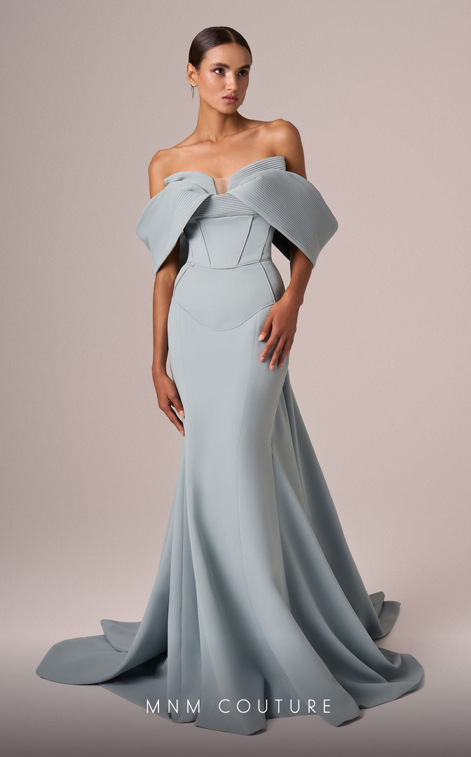 MNM Couture E0085 Crepe Strapless Off Shoulder Long Dress