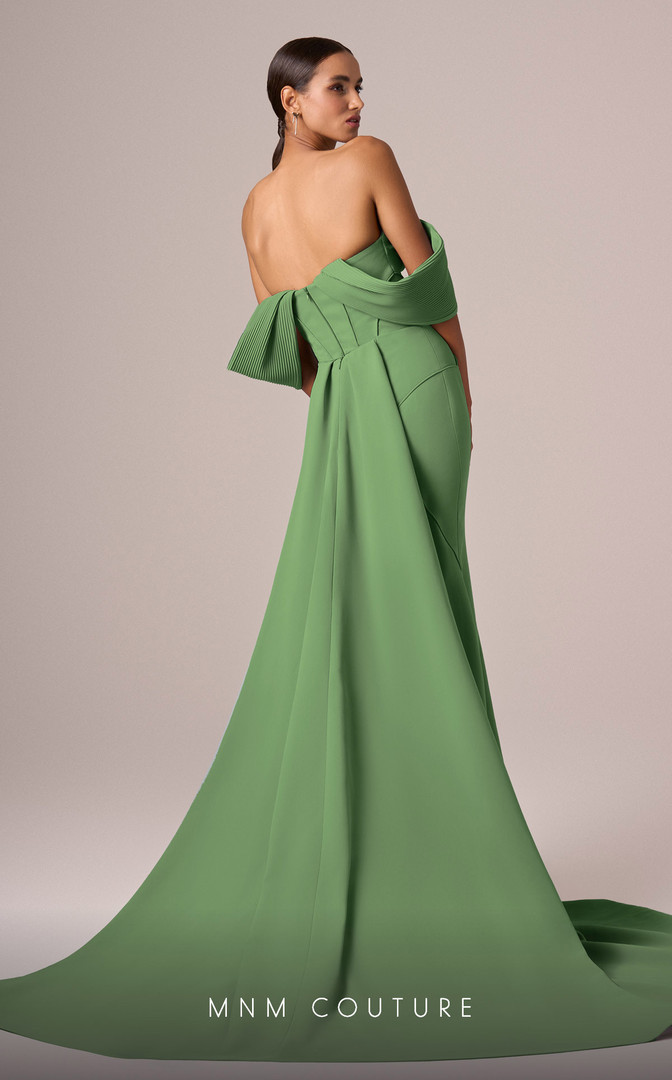 MNM Couture E0085 Crepe Strapless Off Shoulder Long Dress