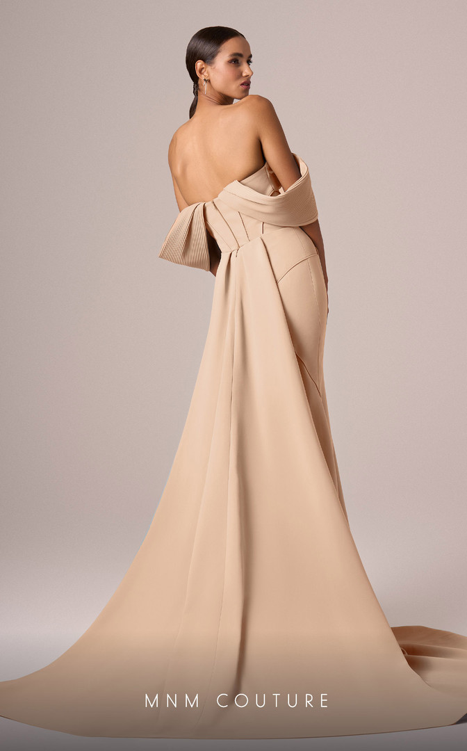 MNM Couture E0085 Crepe Strapless Off Shoulder Long Dress