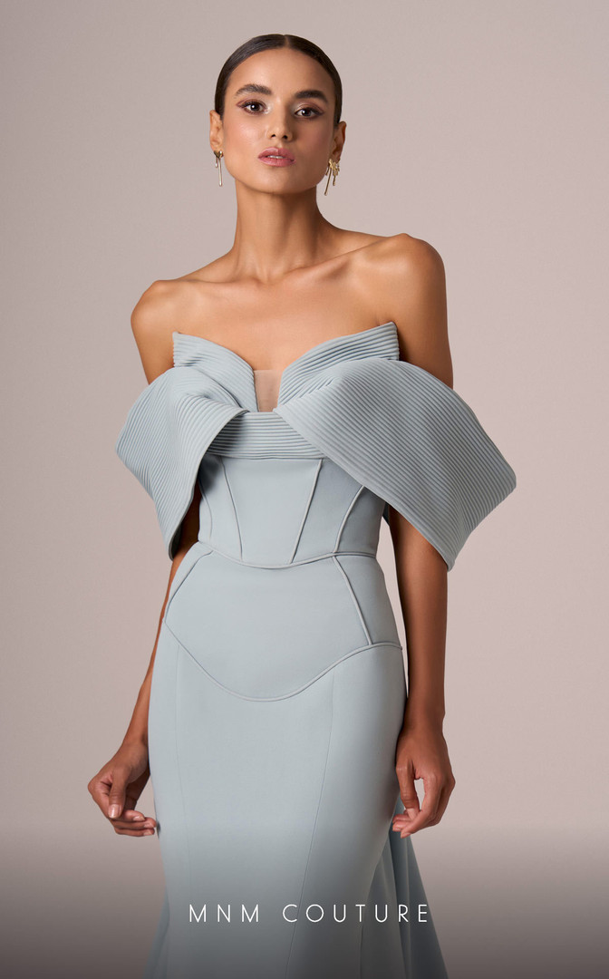 MNM Couture E0085 Crepe Strapless Off Shoulder Long Dress