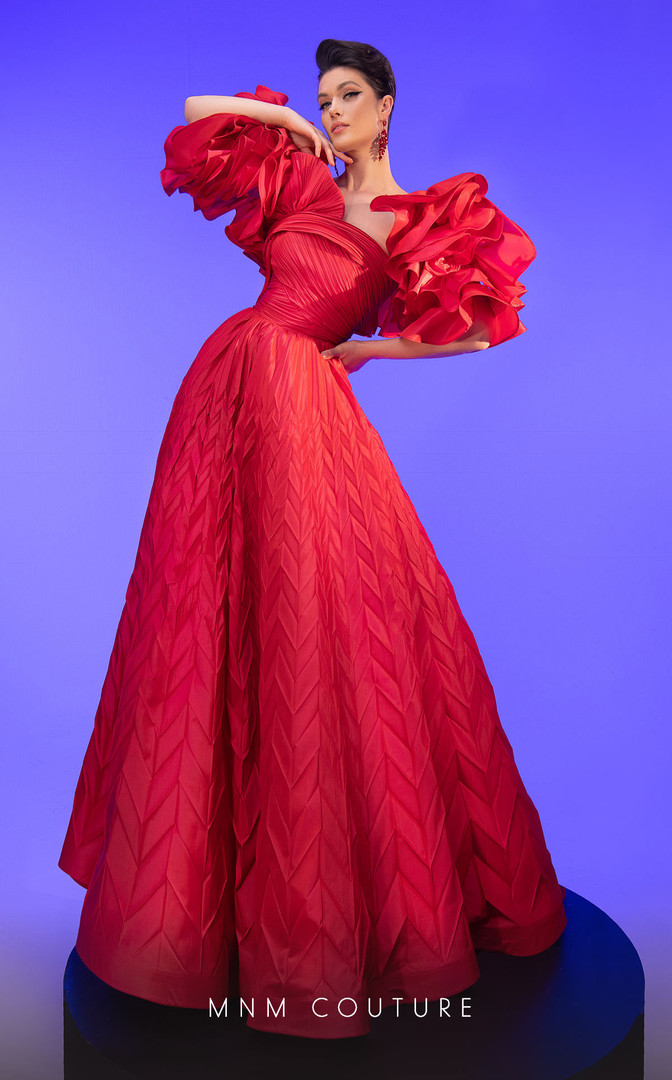 MNM Couture F02815 Taffeta Strapless Ruffles Pleating Dress