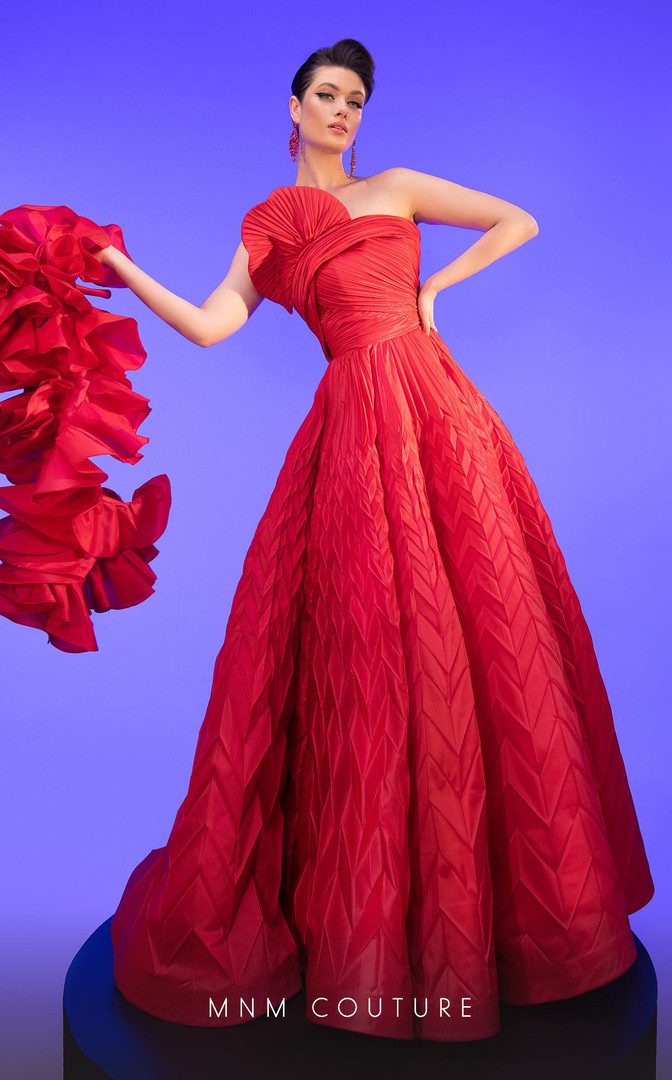 MNM Couture F02815 Taffeta Strapless Ruffles Pleating Dress