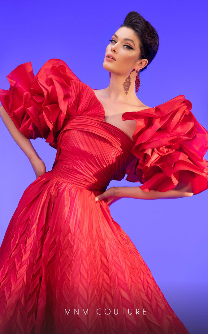 MNM Couture F02815 Taffeta Strapless Ruffles Pleating Dress