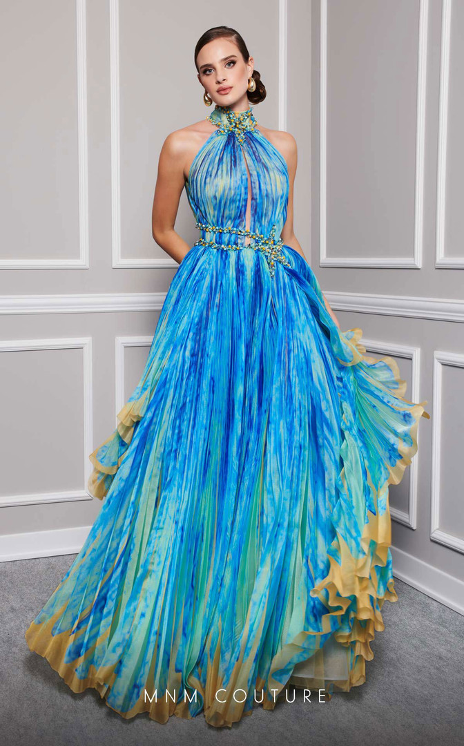 MNM Couture F02822 Embroidery High Neck Sleeveless Dress