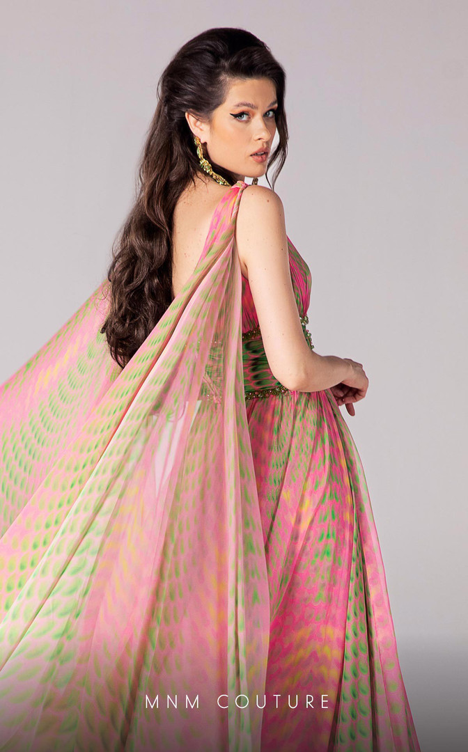 MNM Couture F02828 Chiffon Sleek Deep V-neck Long Dress