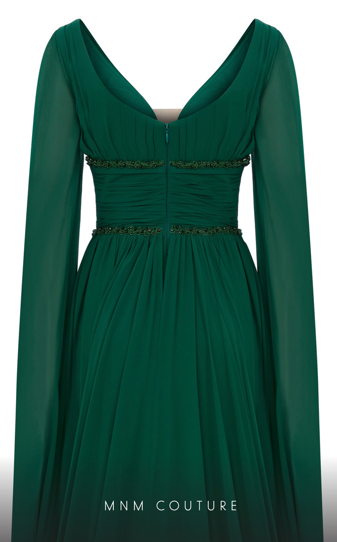 MNM Couture F02828A Plunging V-neck Cape-Sleeves Dress